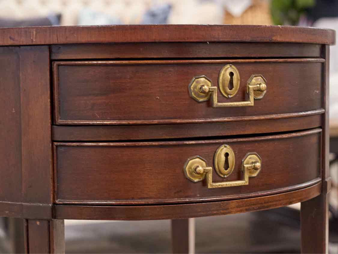 Round Mahogany Two Drawer Side Table