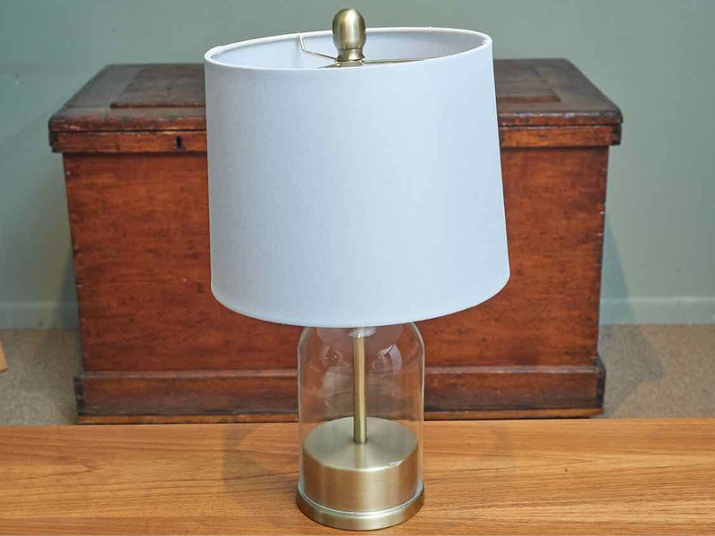 Glass & Gold Finish Metal With Linen Shade Table Lamp