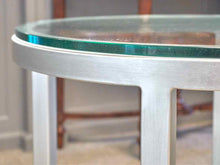 Round Glass Top Side Table with Brushed Silver Finish with Bottom Shelf