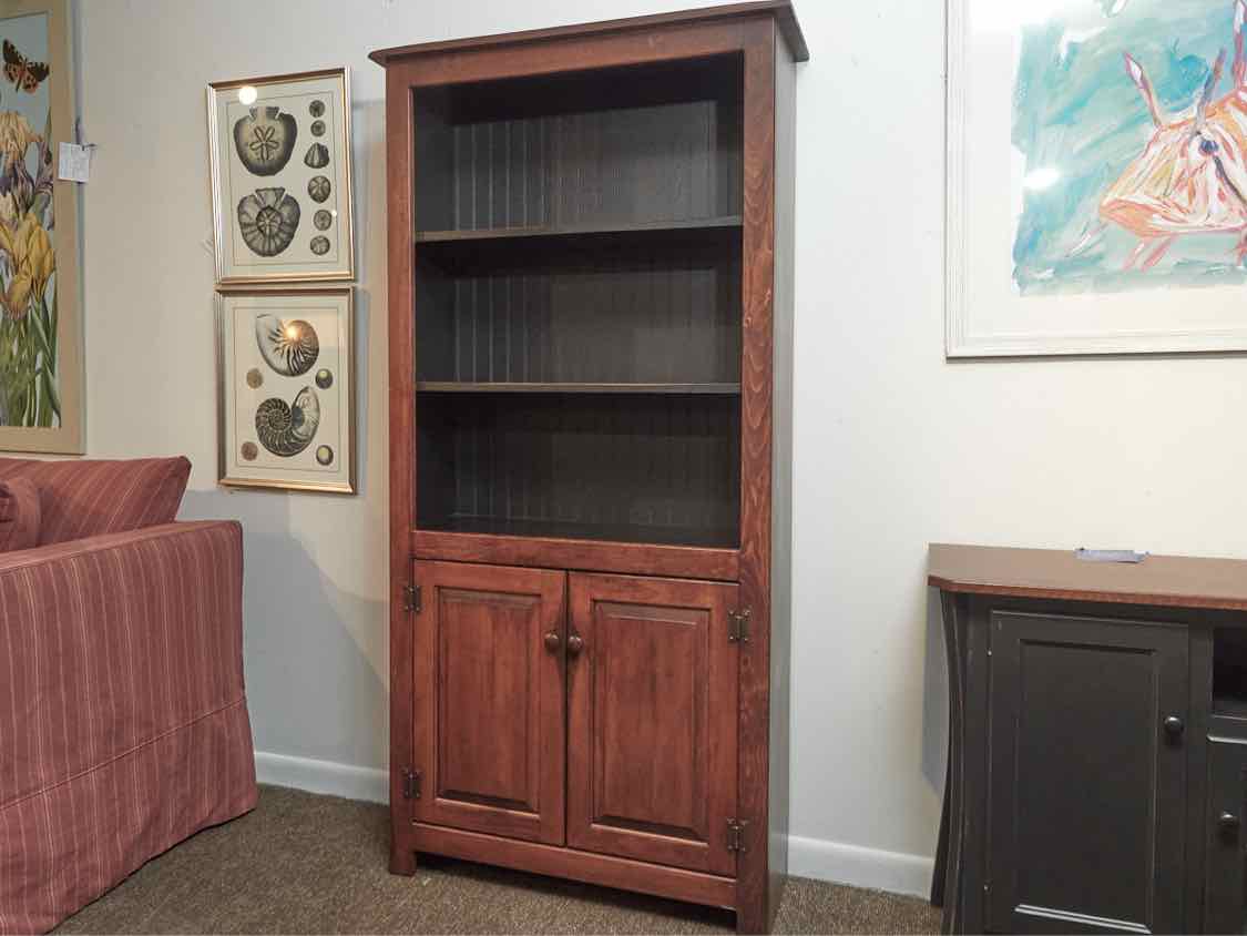 Pine Bookcase with Black Beadboard with 2 Shelves & 2 Doors