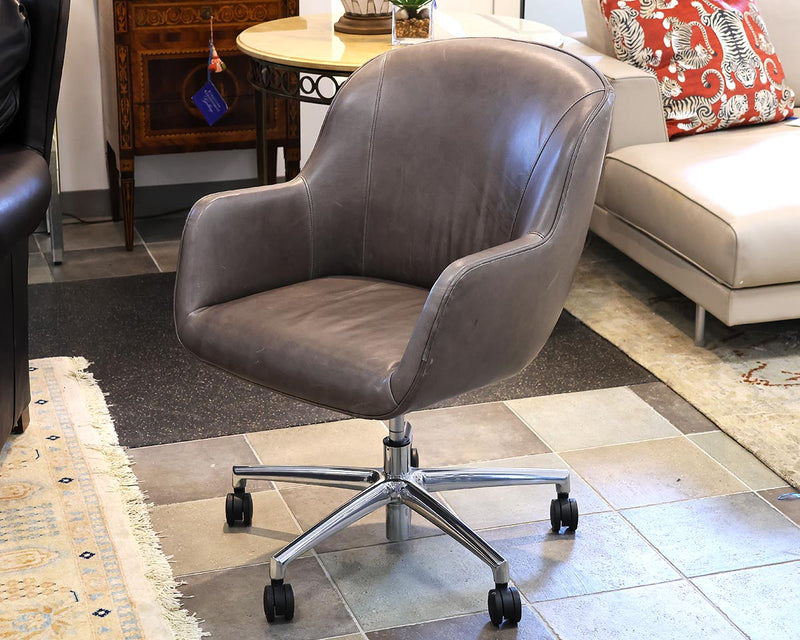 Room & Board' Nico' Gray Leather Office Chair with Chrome Base & Casters