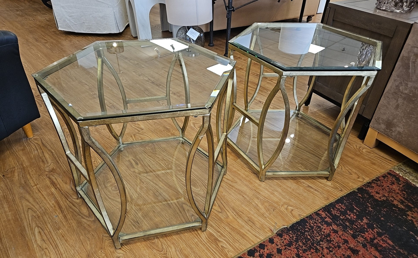 Pair of Brass Hexagonal Side Tables