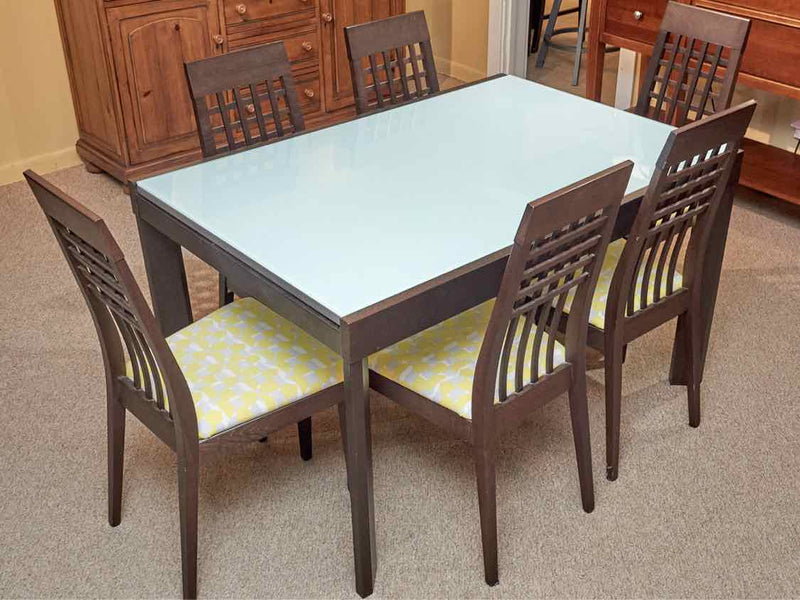 Calligaris Frosted Glass Top Table with 1 Leaf & Set of 6 Side Chair Sets