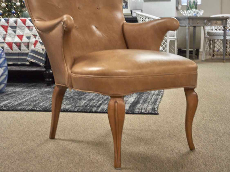 Lynne Scalo Custom Pair of Contemporary Wing Chairs in Camel Leather