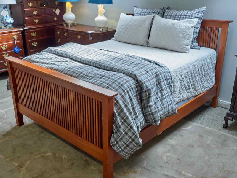 Cherry Shaker Slat Queen  Bed with Wood Rails