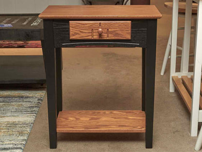 Oak & Black Finish Side Table with 1 Drawer & Shelf