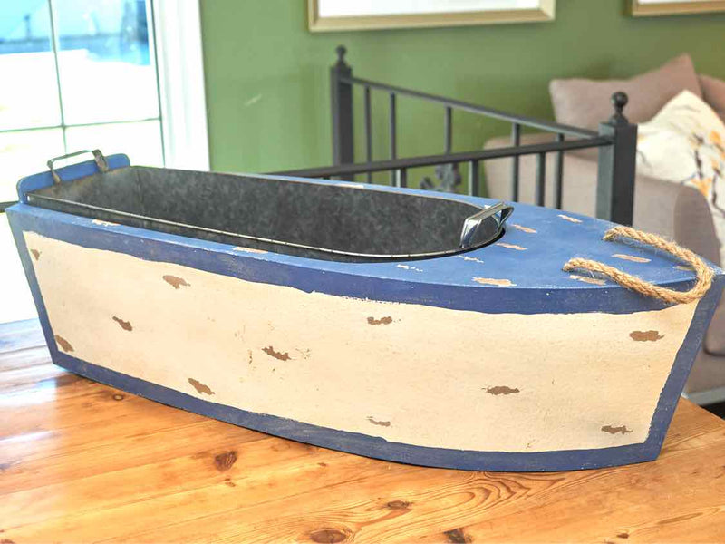 Blue & Cream Distressed Painted Boat Cooler