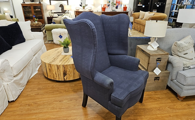 Town & Country Traditional Wing Chair in Navy Matelasse