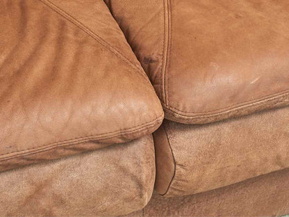 Leather Center 'Amber Cognac' Suede Leather 3 Cushion Sofa