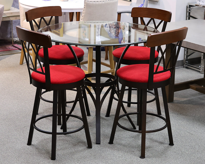 High Top Glass Round Table w/Metal Base & 4  Swivel Chairs