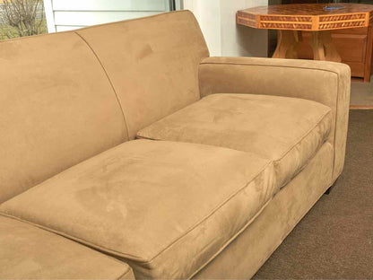 Crate & Barrel Tan Micro Fiber Tight Back 3 Cushion Sofa