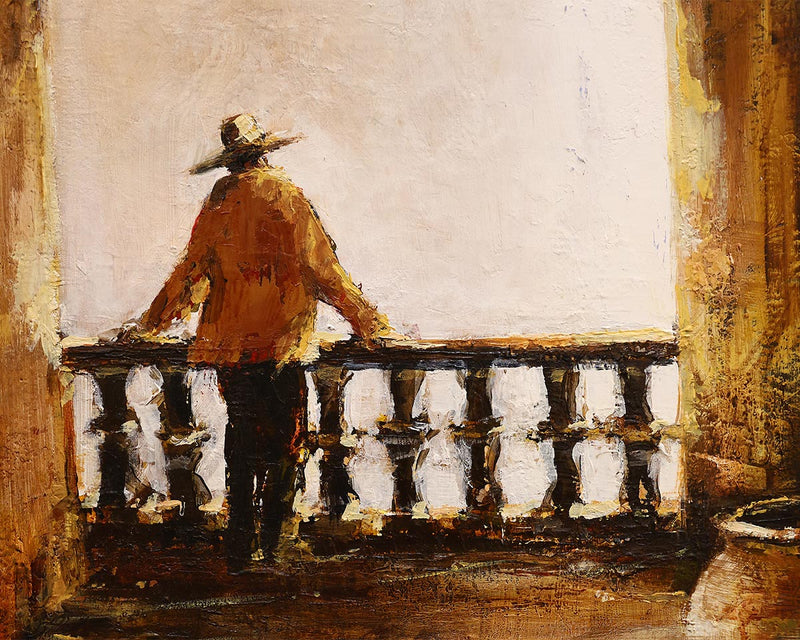 Original Painting on Canvas of A Figure on Balcony by Pommelin