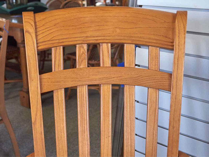 Set of Oak Dining Chairs with Sky Blue Upholstered Seat Cushions