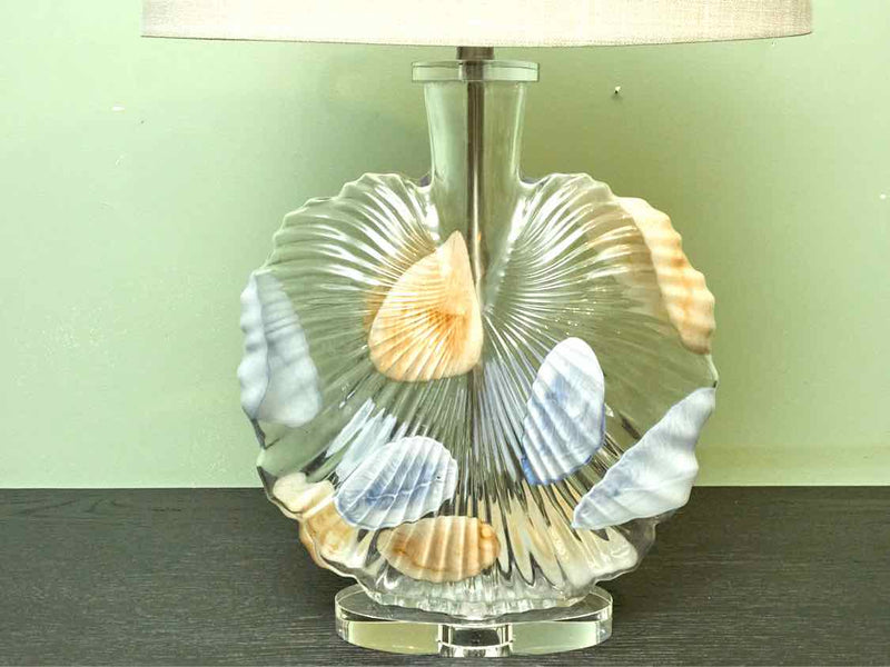 'Fossil'  Glass Table Lamp With Solid Crystal Base & Linen Shade