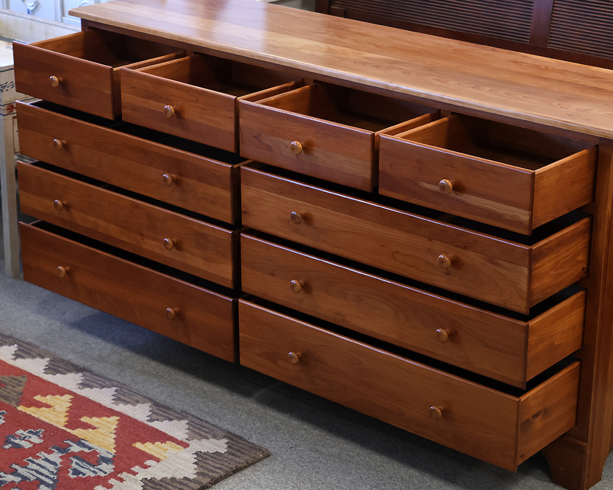 Double Dresser with 10 Drawers in Cherry with Wood Pulls