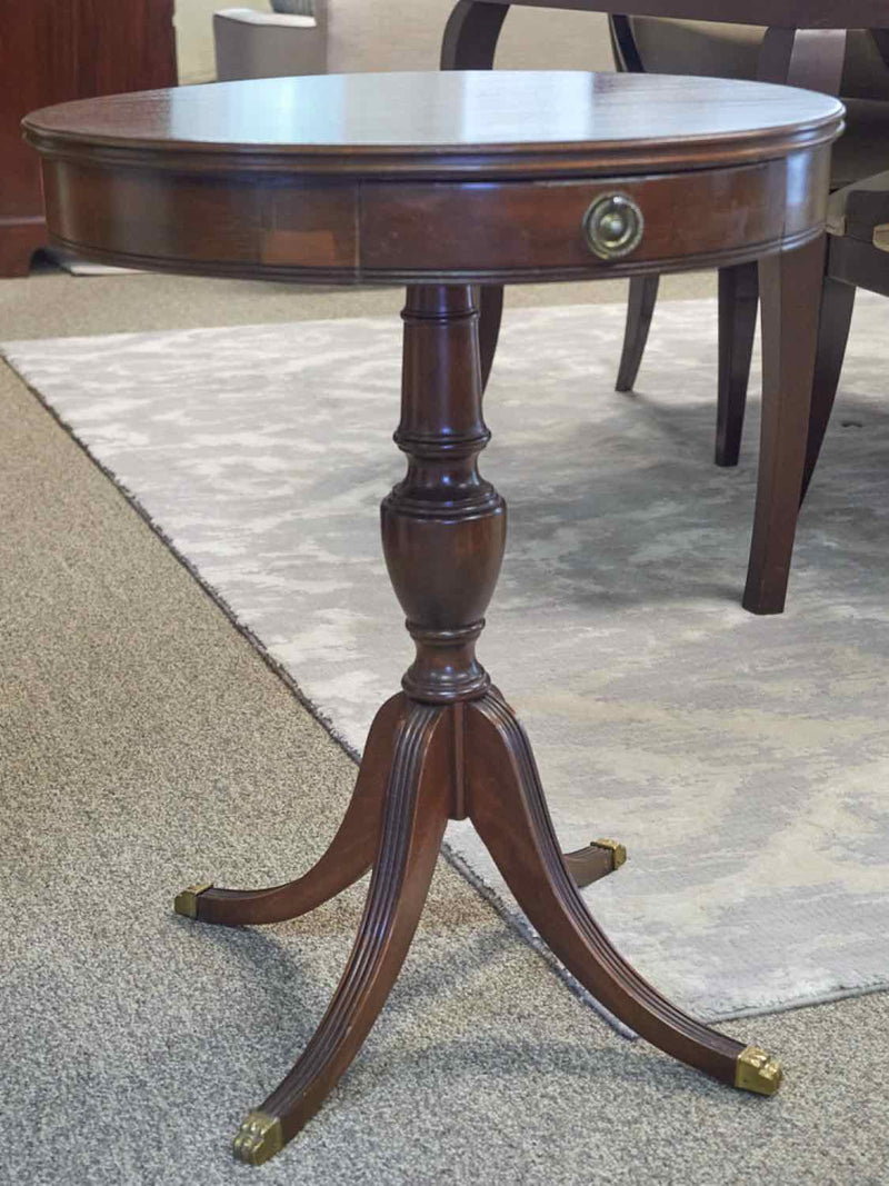 Round Mahogany Pedestal Table With One Drawer