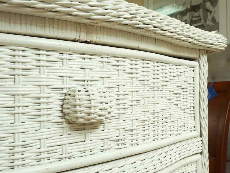 White Wicker  5 Drawer Chest