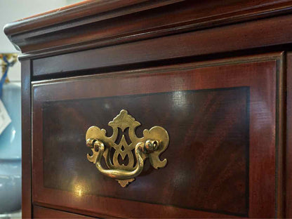 Mahogany 5 Drawer Chest with Fruitwwod Border & Ornate Brass Handles