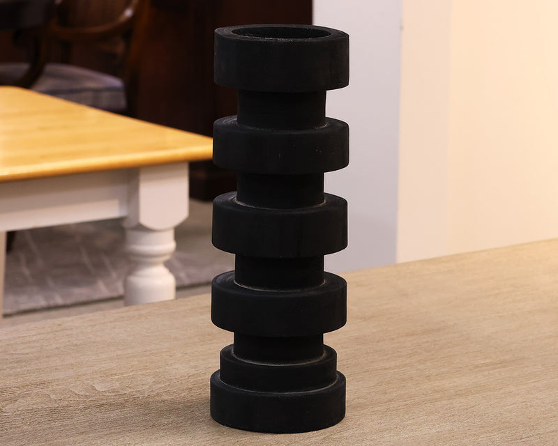 Large Black Turned Wood Candle Holder