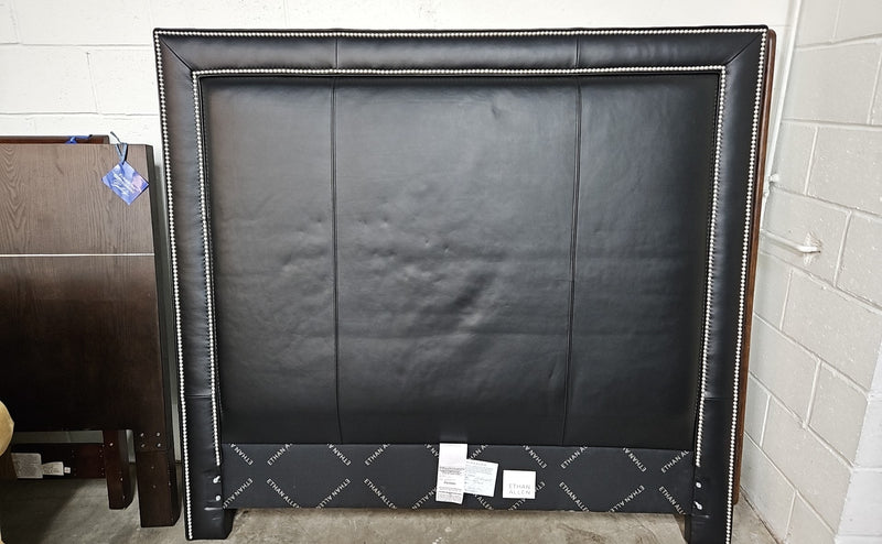 Ethan Allen 'Jensen' Queen Leather Headboard w/ Metal Bed Frame