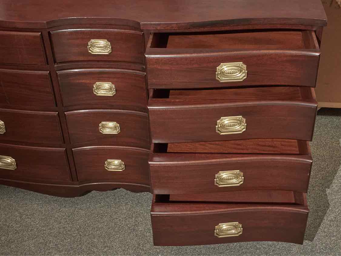 Continental Furniture Solid Mahogany Twelve Drawer Serpentine Front Dresser