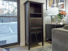 Crate & Barrel Black Distressed Bookcase with Drop Down Desk