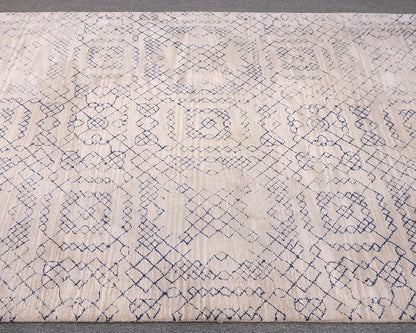 Crate & Barrel 6' x 9' Off White/Blue Diamond Design Wool Area Rug