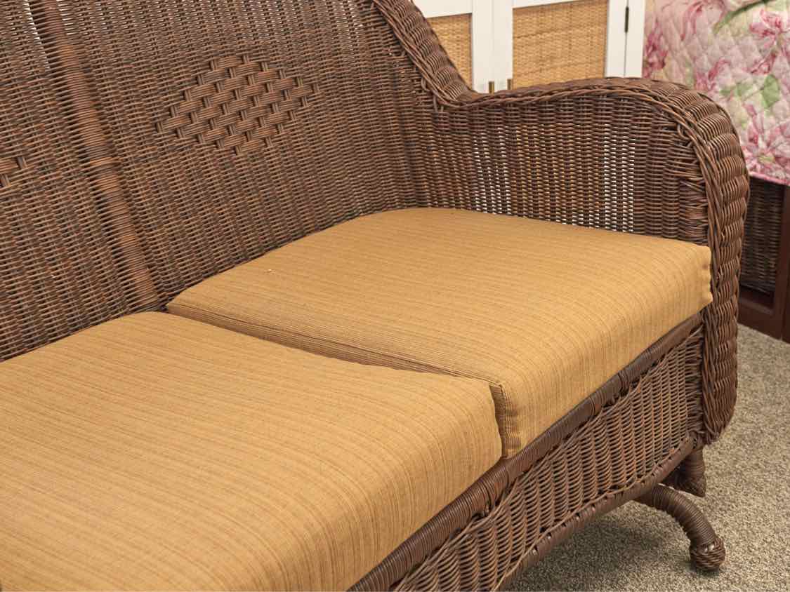 Brown Wicker Porch Glider with Cushions