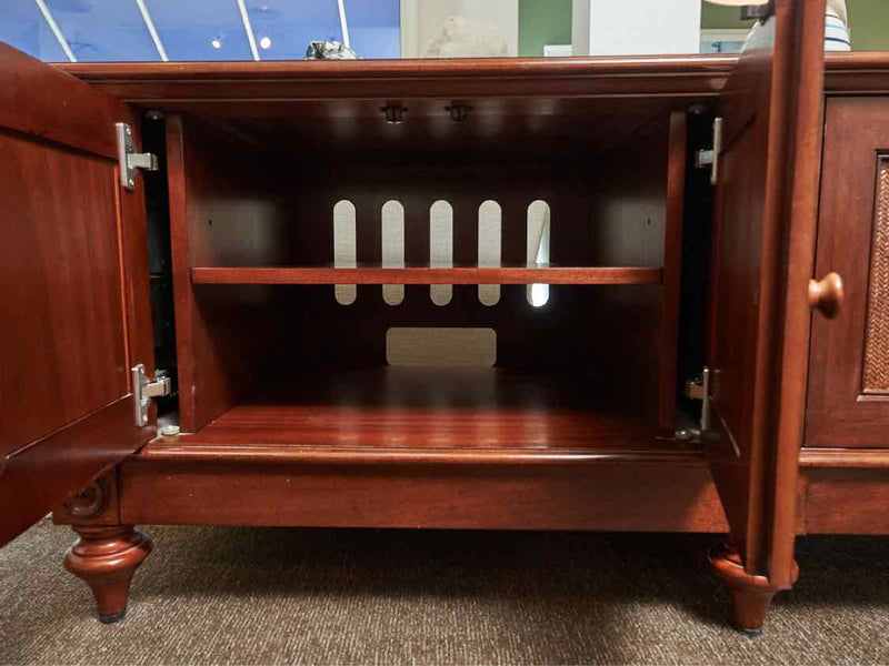 Ethan Allen Cherry 4 Door With Rattan Accents  Console