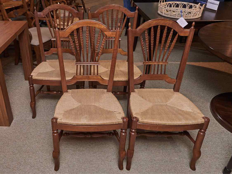 Set of 4 Ethan Allen Rice Back  Dining Chairs with Rush Seats