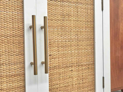 White Lacquer and Rattan Two Door Office Storage