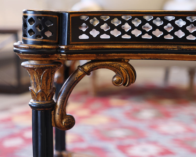 Black & Gold English Cocktail Table with Tray Top