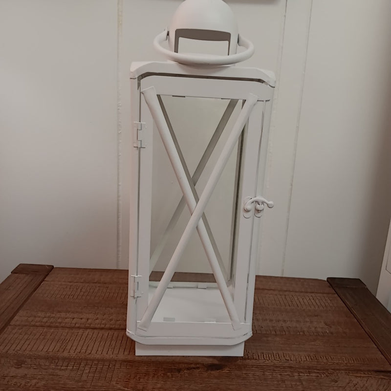 Matte White Stainless Steel Glass Lantern