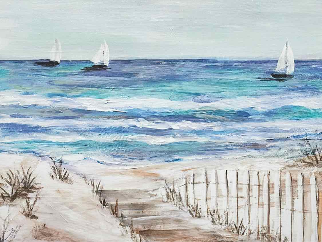 Beach Front 'Sailboats On The Horizon' Art Print Under Glass In Driftwood Frame