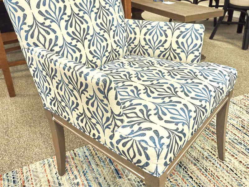 Pair of Ethan Allen "Dayton"  Dining Chairs in Ivory & Blue Pattern Upholstery