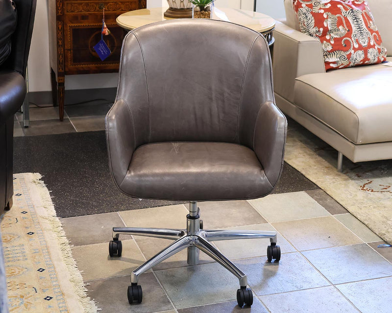 Room & Board' Nico' Gray Leather Office Chair with Chrome Base & Casters