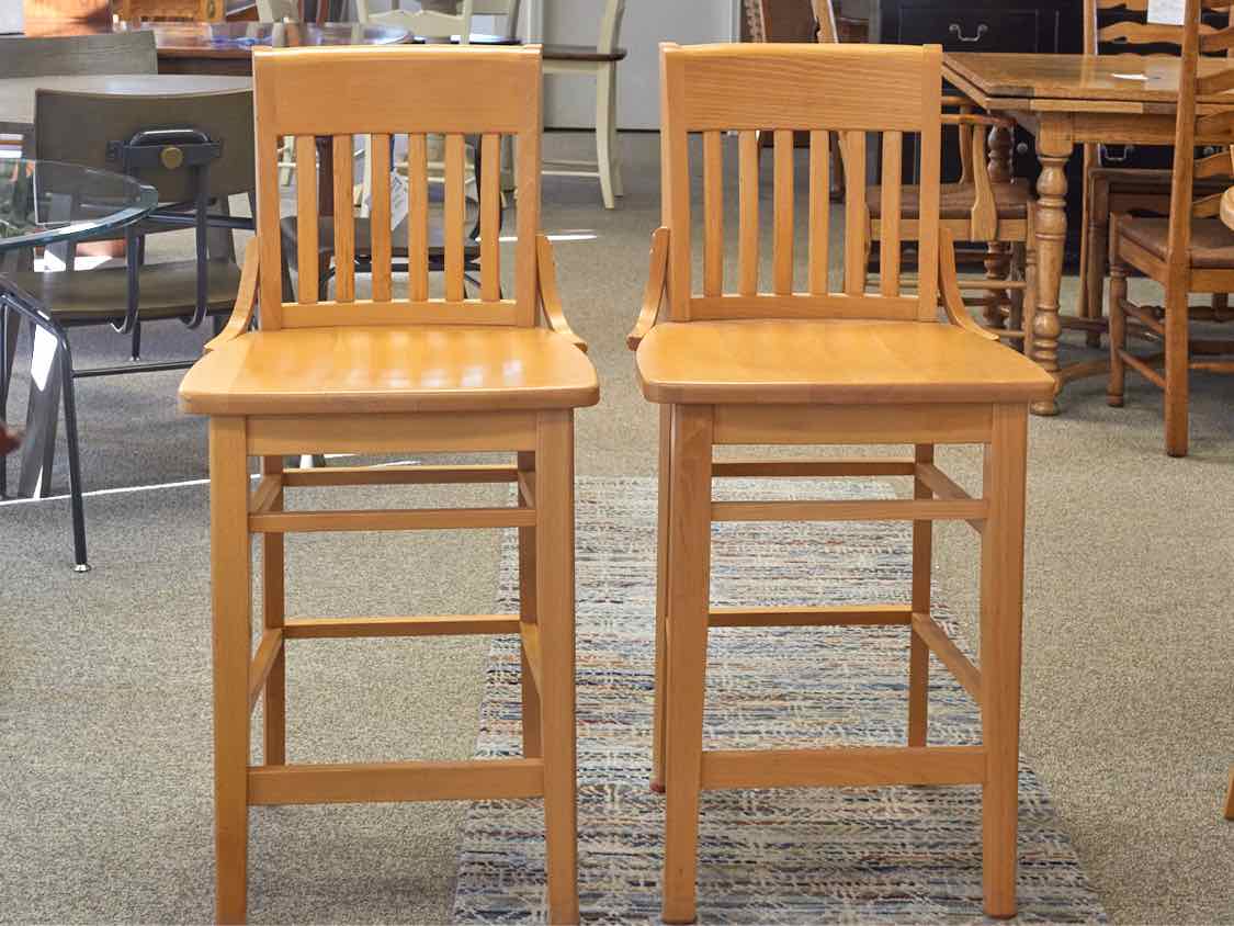 Pair of Eastern Butcher Block Maple Counter Stools