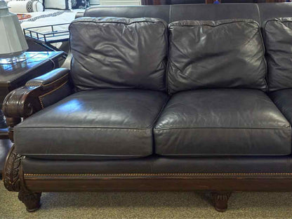 Hancock and Moore Mahogany Framed Blue Leather Sofa