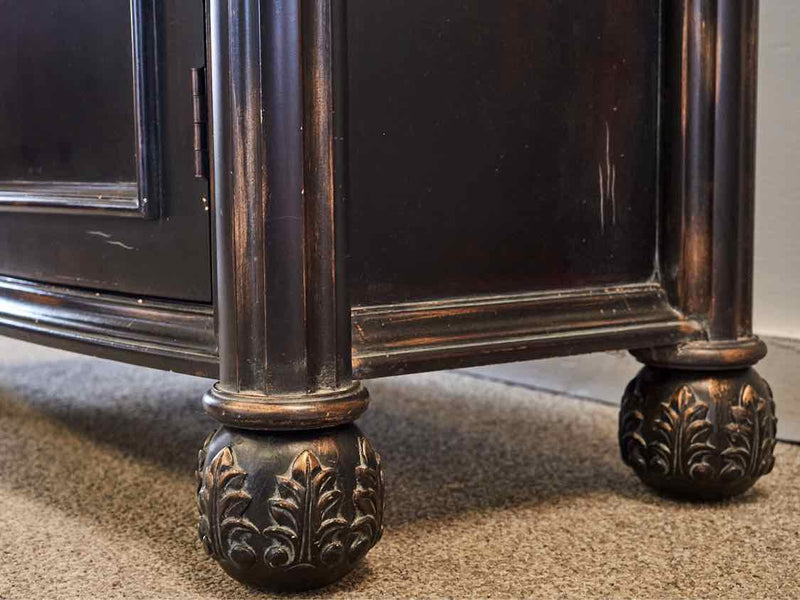 Black Distressed Finish Accent Chest with 2 Doors & Carved Sides