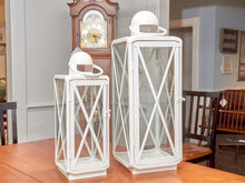 Pair Of Matte White Stainless Steel Glass Lanterns