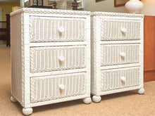 Pair Of White Wicker 3 Drawer Bedside Chest Nightstands