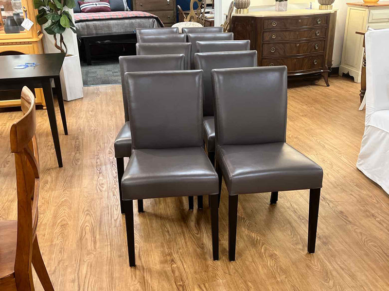 Set of 10 Crate & Barrel 'Lowe' Leather Dining Chairs