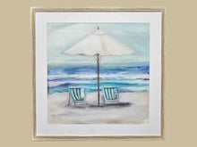 Beach Front 'Umbrella & Pair Of Chairs' Art Print Under Glass In Driftwood Frame