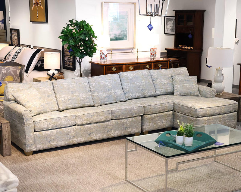 3-Piece Sectional with Queen Sleeper and RAF Chaise in Monet Seaspray Sunbrella