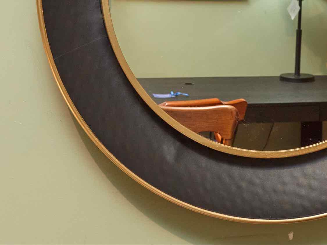 Black & Gold Round Metal  Mirror