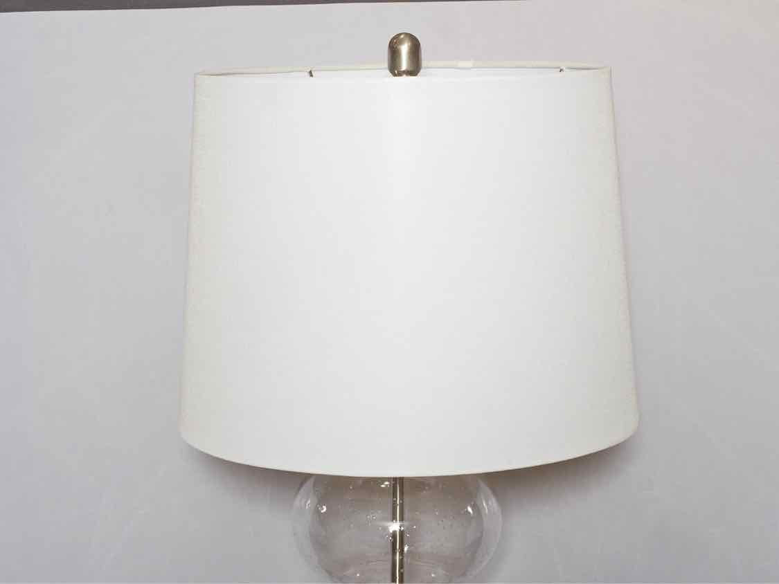 Clear Seeded Glass Transitional Table Lamp With Chrome Base White  Shade