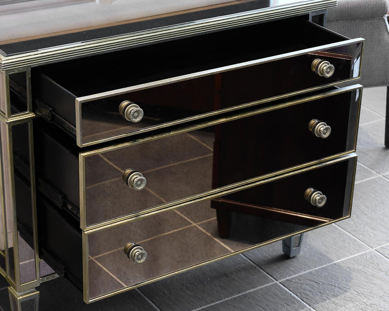 Mirrored 3-Drawer Accent Chest with Gold Trim