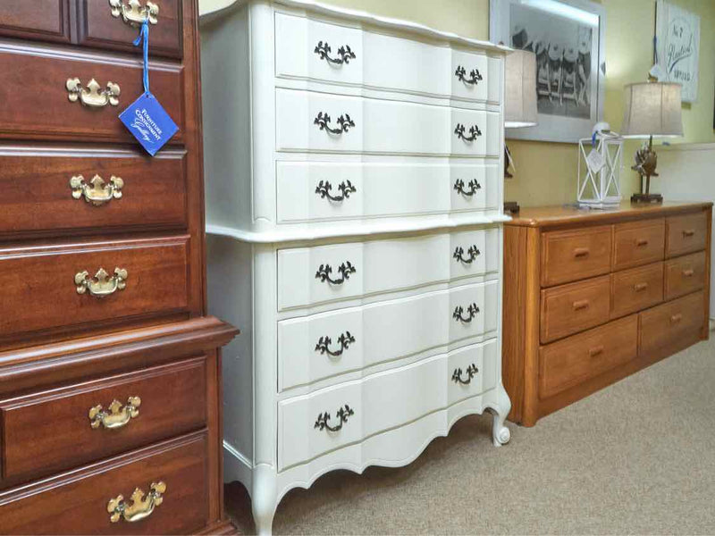 Off White Finish 3 Over 3 Drawer Ornate Metal Handles  Chest