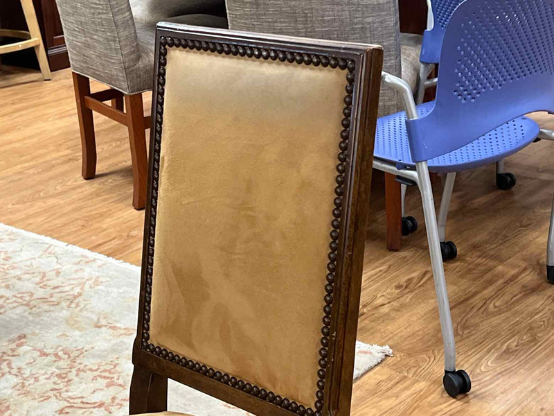 Woodframe Chair in Tan Microsuede with Brass Nailhead Trim