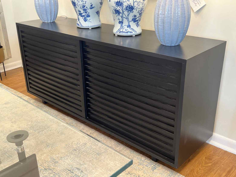 Black Slatted Sideboard with Sliding Doors